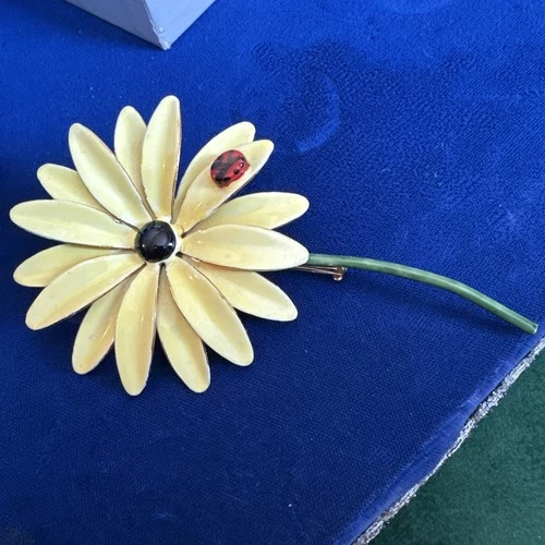 Vintage Sandor Co Signed Costume Jewelry Enamel Flower Brooch