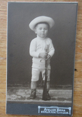 Vintage Cabinet Photo / Little Boy with Gun 1910