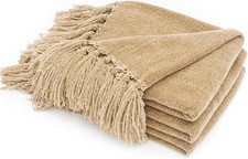 Throw Blanket Soft Cozy Chenille Throw Blanket with Fringe