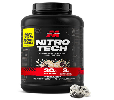 MuscleTech Nitro Tech Whey Cookies Cream 4lb 30g Protein Creatine BCAA