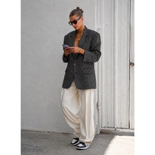 Vintage Christian Dior Oversized Blazer Suit Jacket Wool Power Tweed Black White