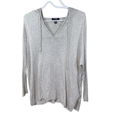 Chaps Women s Small Grey Thin Knit Pull Over Hoodie Sweater Soft Fitted Sleeves