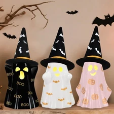 Halloween Decorations Indoor, Set of 3 Ceramic Ghosts with Witch... 