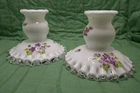 Vintage Fenton Milk Glass - Silver Crested Candle Holders - Violets in the Snow