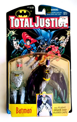 Vtg Total Justice Batman  Action Figure w/Flight Armor & Glider Cape 1996 Kenner