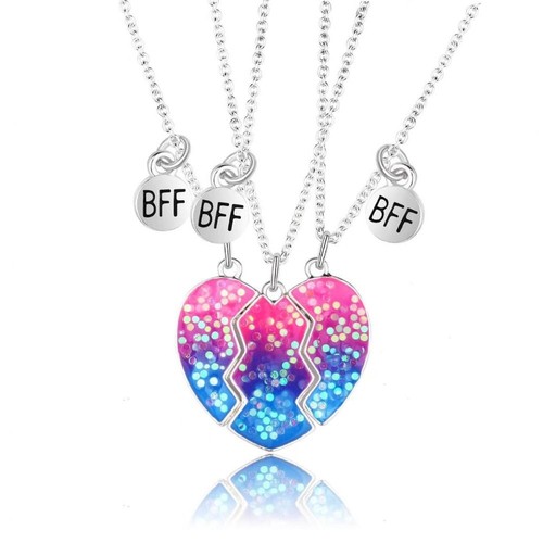 3Pcs Alloy BFF Necklaces Friendship Jewelry Patchwork Love Necklace - Picture 16 of 17