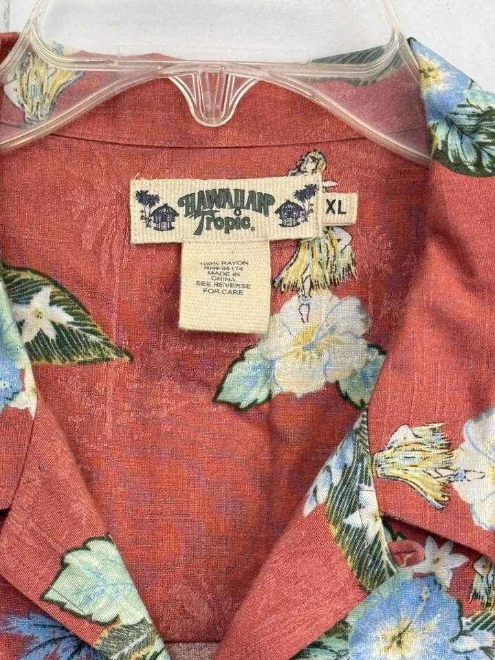 VTG 90s Hawaiian Tropic Men’s XL Hawaiian Button Up Shirt Hula Girls Palm Trees - Image 3 of 4