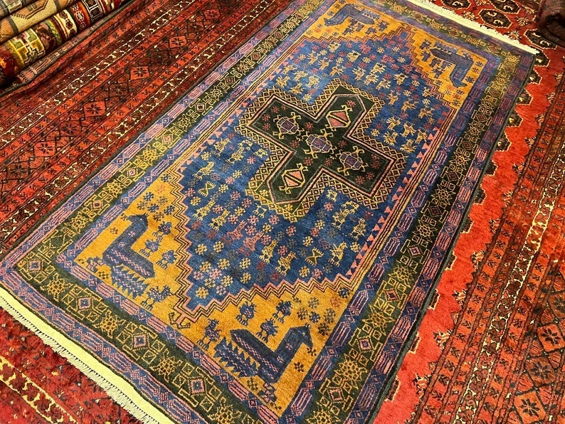 200 X 110 ARTÍCULO DE COLECCIONISTA Impresionante Alfombra de Caza Shikargah Pictórica De Colección Foto 4 de 4