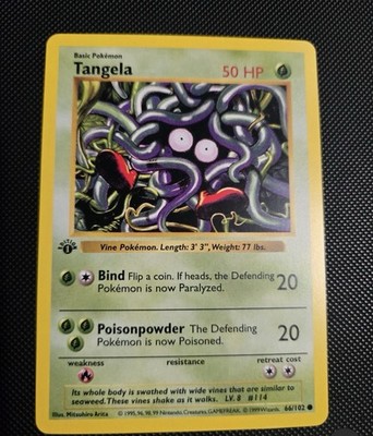 MINTY! Pokémon TCG Tangela Base Set Shadowless Common Card 66/102 1st Edition