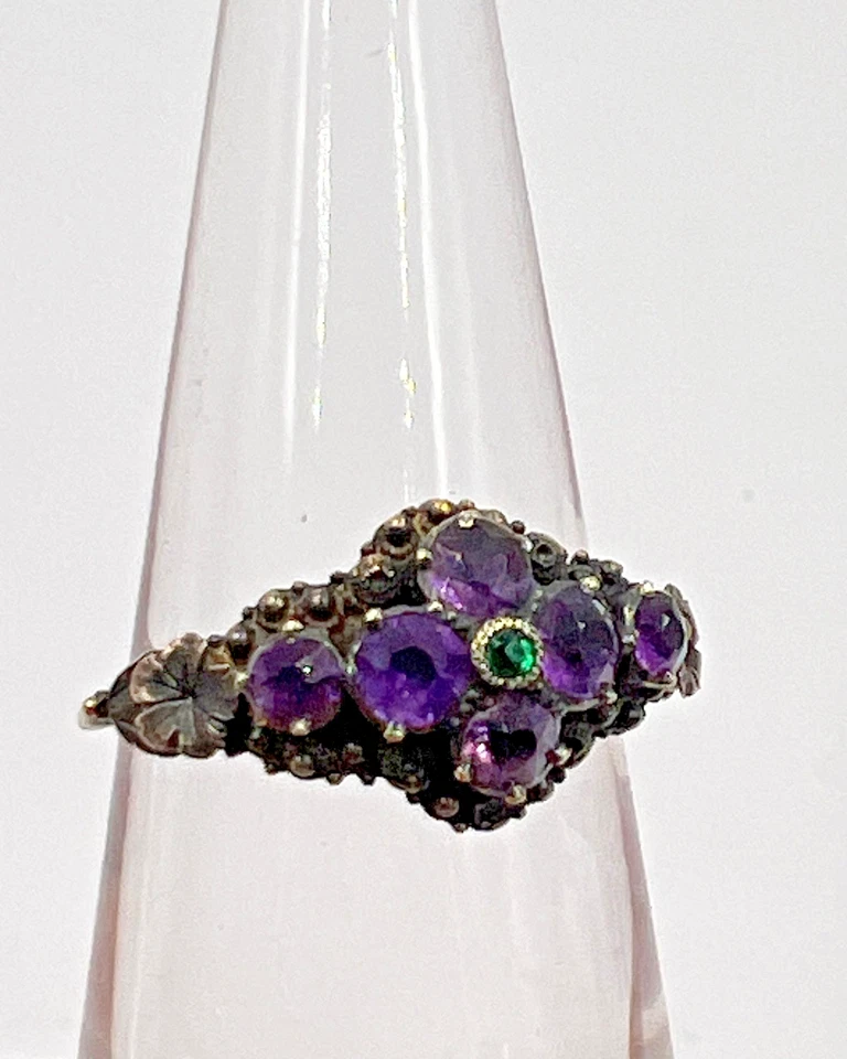 Старинный 18K золото аметист кластер зеленый камень или стекло кольцо размер 5 - Изображение 3 из 4