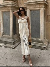 ZARA CROCHET KNIT DRESS LIMITED EDITION ECRU NEW SS22 SIZE S REF.1957/005