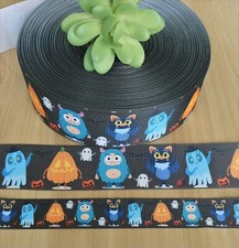 7/8 1.5" 1 YD Halloween Grosgrain Ribbon Monsters Ghosts Pumpkin Bats Spooky