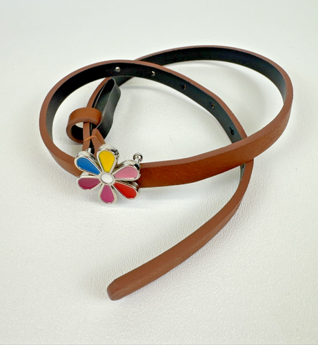 Girl's Belt Brown with Silver and Multicolor Flower Clasp 23.5 Inches - Picture 3 of 4
