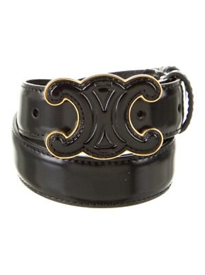 小物 Celine Belt Triomphe Medal Gold Hardware Celine Triomphe Black Leather Belt Logo Gold Hardware 75cm XS | eBay