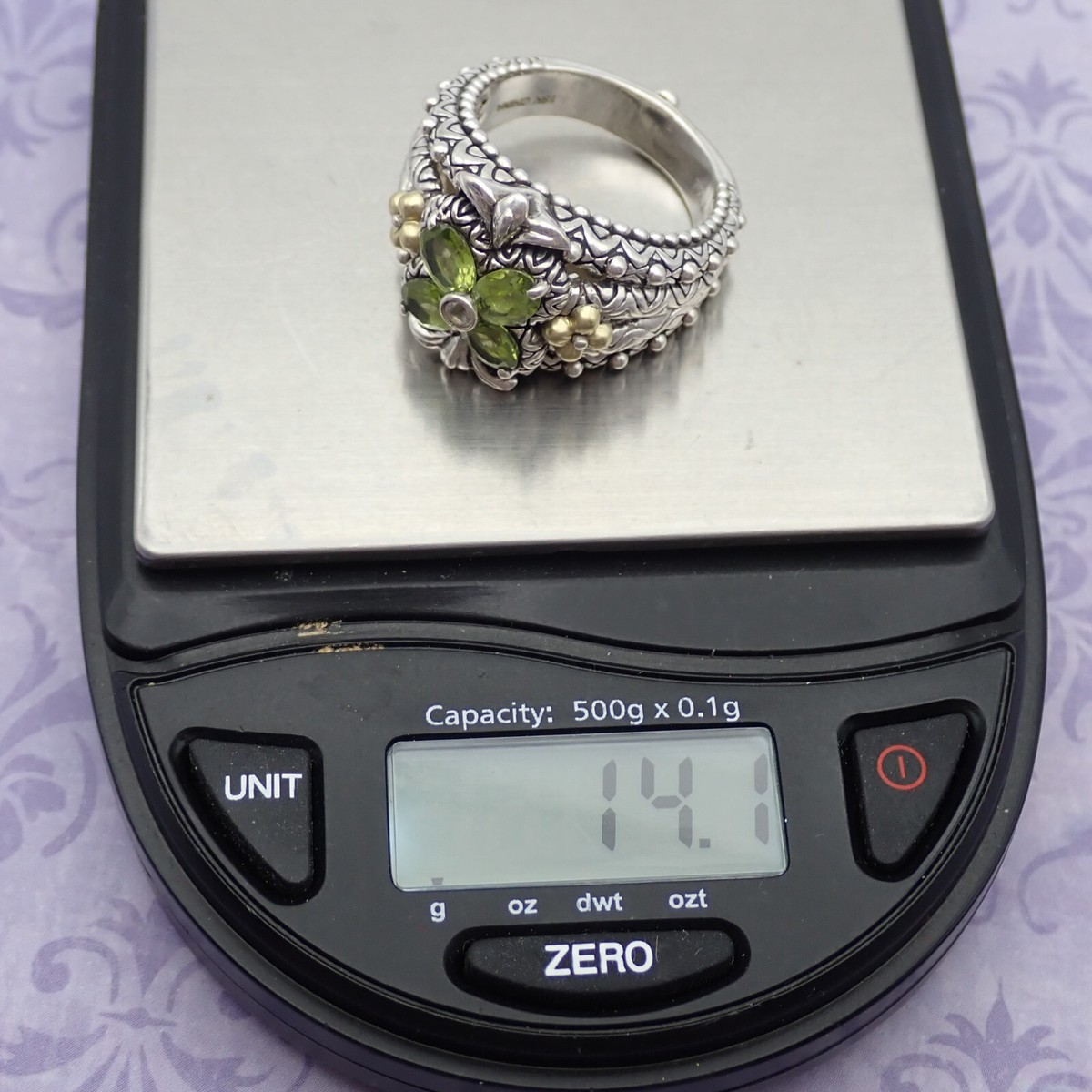 Barbara Bixby Sterling 18k Gold Peridot Lotus Flower Size 8  display picture 1