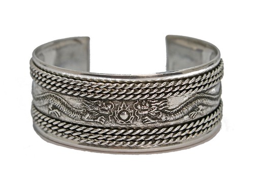 LOOK Dragons Thai Aluminum Cuff Bracelet Fit's Size 6" 7" 8" JUST LIKE SILVER - Picture 2 of 6