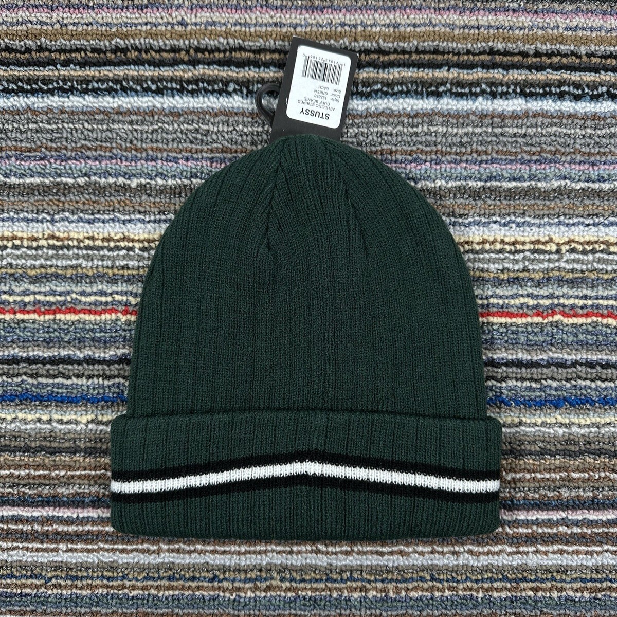 STUSSY BEANIE HAT ATHLETIC STRIPED CUFF BEANIE - OS - GREEN