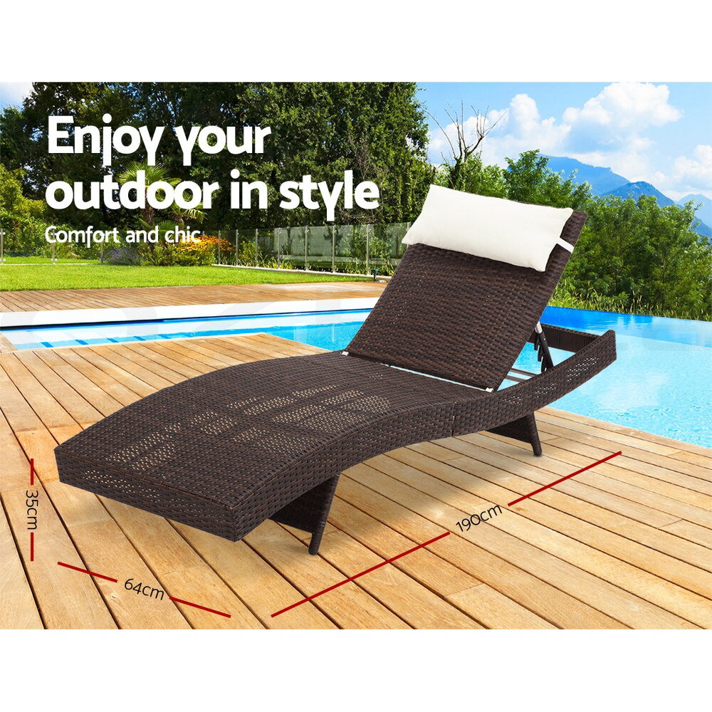 Gardeon 2pc Sun Lounge Wicker Lounger Outdoor Setting Rattan Patio