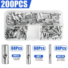 200x Aluminum Bare Wire Splice Terminals Ferrule Butt Crimp Connectors 22-10 AWG