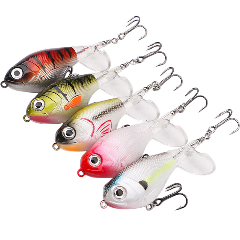10x Whopper Plopper Topwater Esche Galleggianti Coda Rotante Per Bass, Luccio E Trota – 4,5”