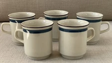 5) Dachi Vintage Stoneware Coffee Tea Cups F3942 Akey Blue Made In Japan
