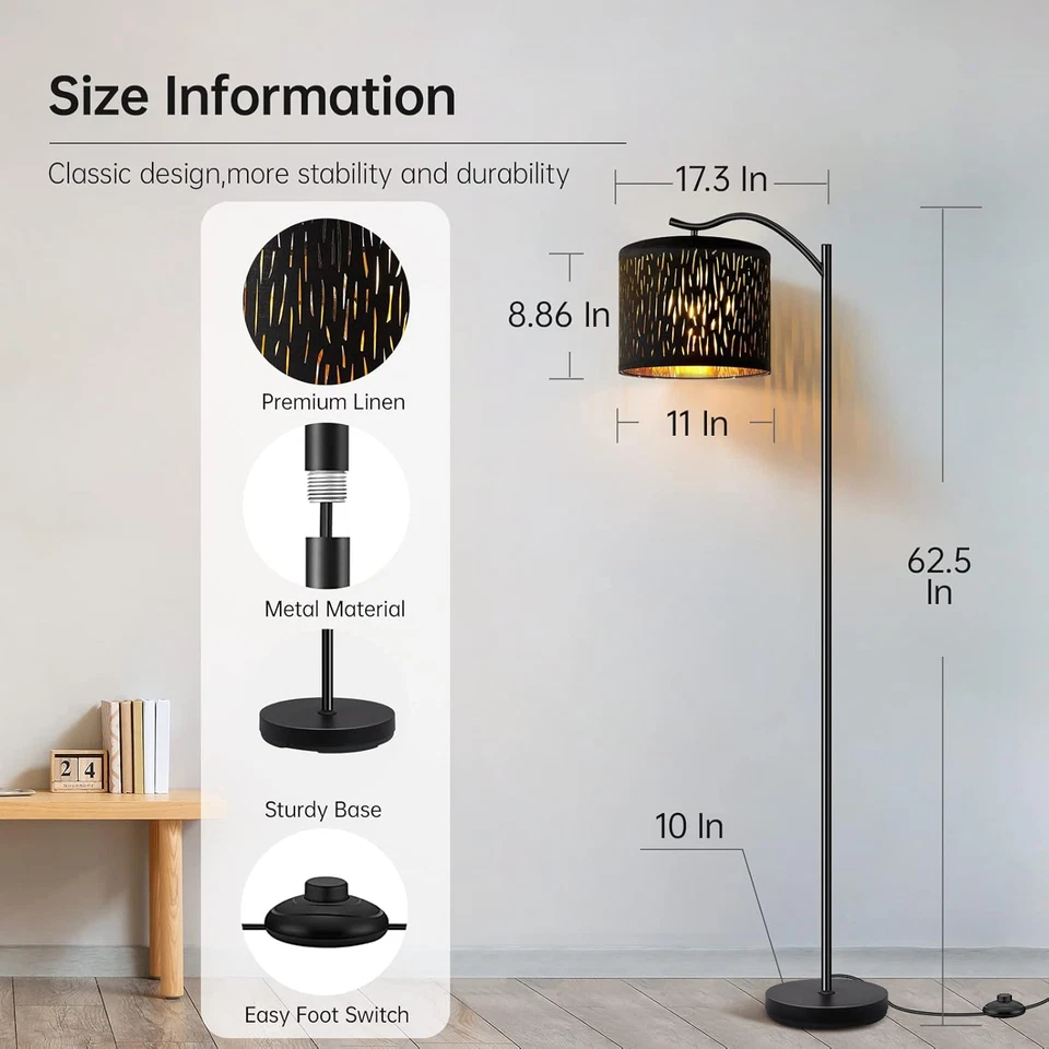 Tree Texture Shade Floor Lamp - 8W LED Arched Standing Lamp with Linen Shade, - Image 4 of 4