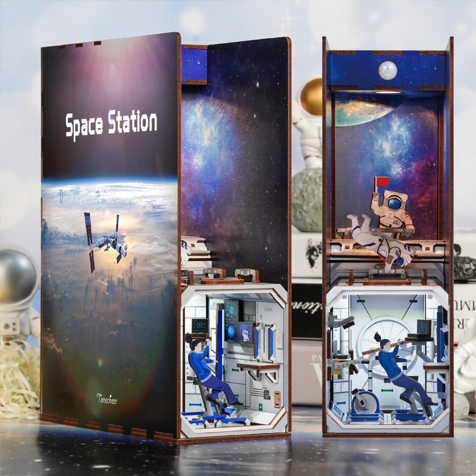 Book Nook Station Spatiale Internationale Maquette Bois Anti-Stress