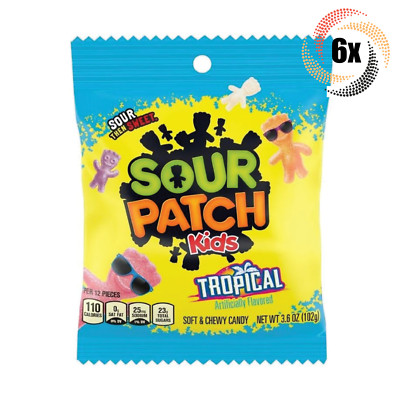 6x Bags Sour Patch Kids Tropical Flavors Soft & Chewy Gummy Candy | 3.6oz