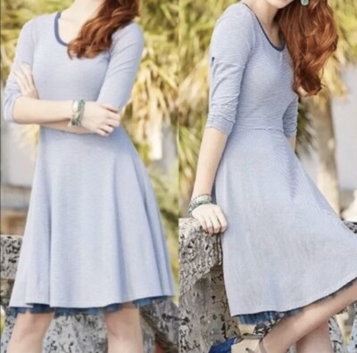 Matilda Jane Between The Lines Dress Blue Stripe Soft Tulle Underlay Size M