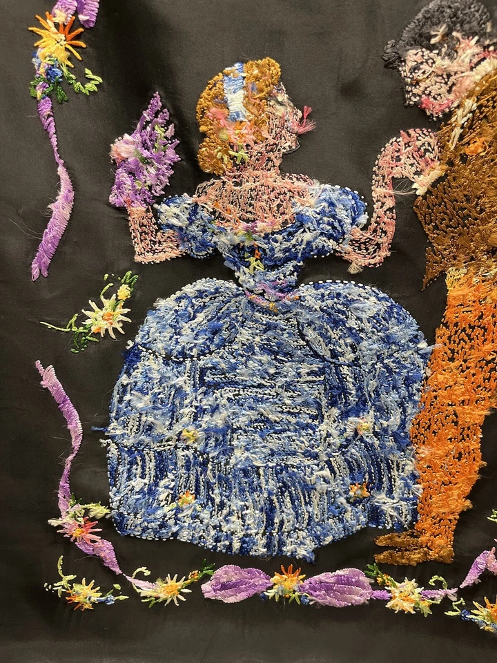 Young Couple In Love Beautiful Embroidered Fabric Large 20.5” W x 27” L - Image 2 of 4