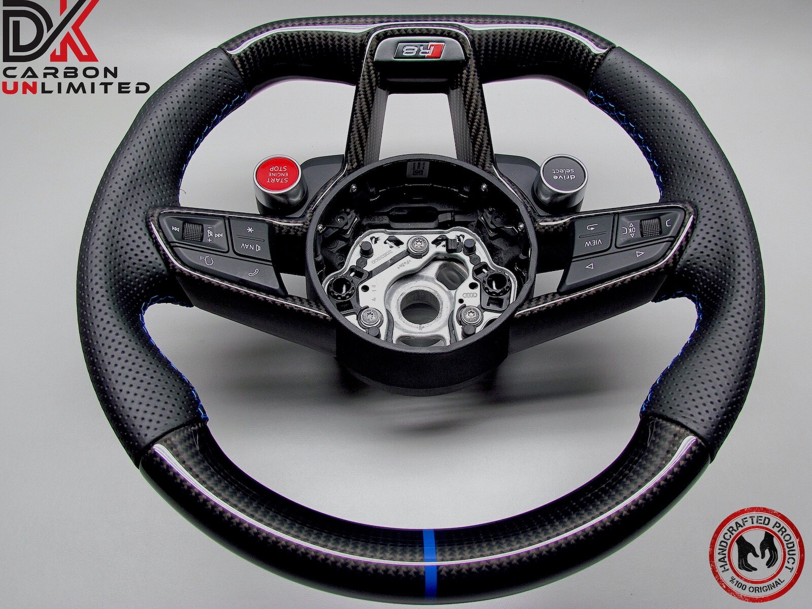 Audi R8 4S TT RS 8S Ara Blue Ring Perforated Leather Carbon Steering Wheel v2