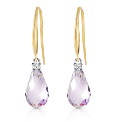 14K.GOLD FISCH HAKEN OHRRINGE MIT DIAMANTEN & ROSA TOPAS (Gelbgold) 