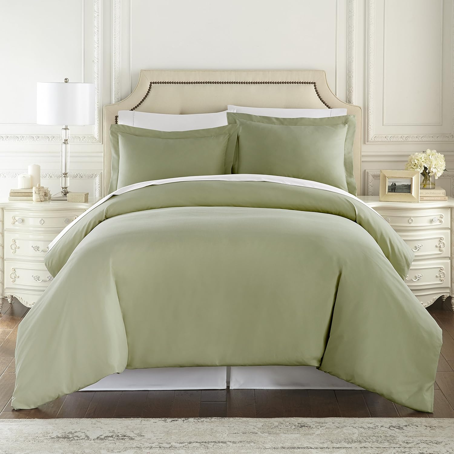 Duvet Cover - Sage Queen Size Duvet Cover - 3 Piece Soft Breathable Microfiber D-image