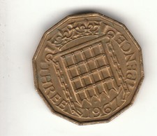 1967 THREE PENCE Bit 3d QUEEN ELIZABETH II