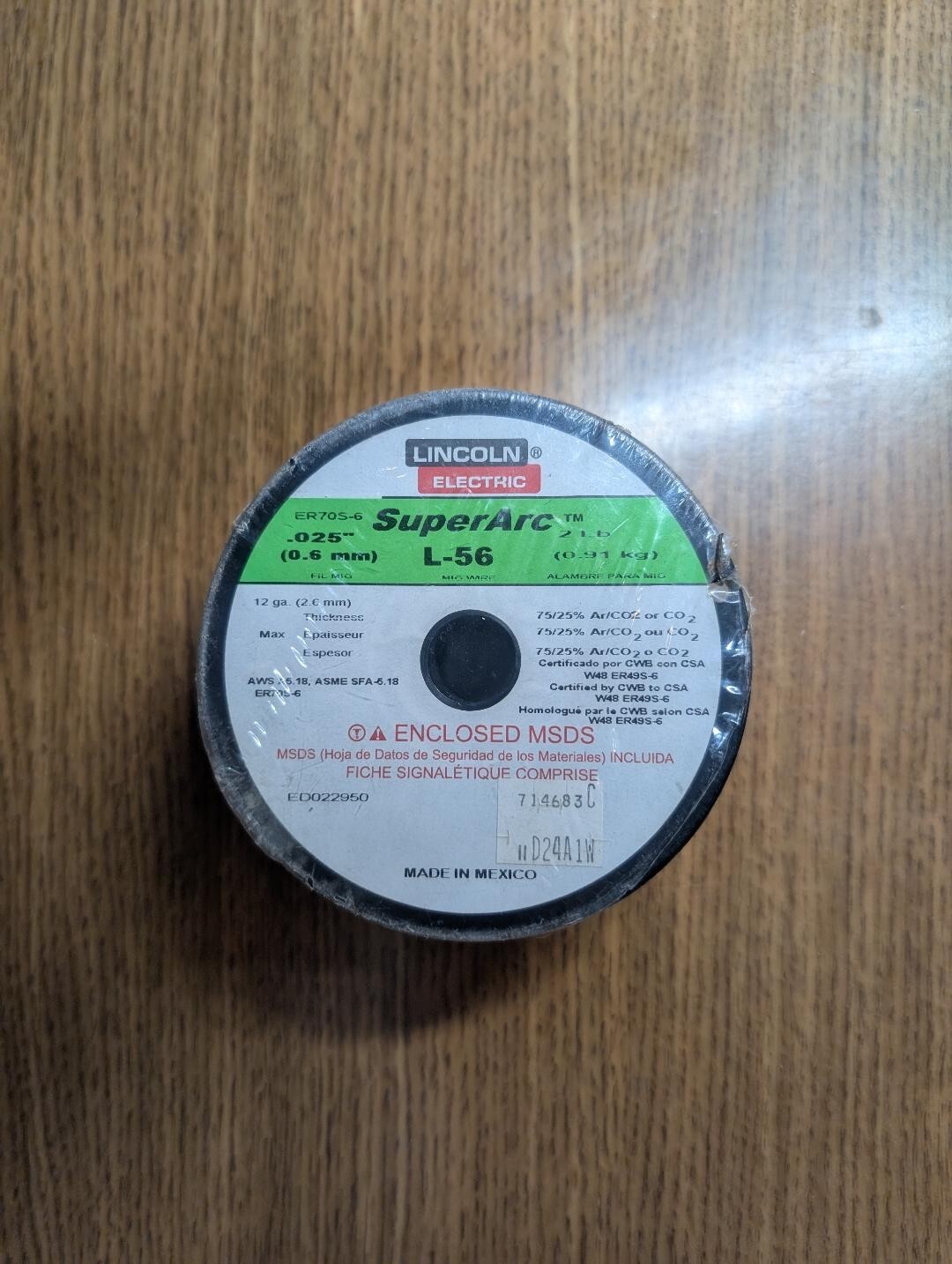 LINCOLN ELECTRIC ED022950 .025" SUPERARC L-56 ER70S-6 MIG WELDING WIRE 2LB SPOOL