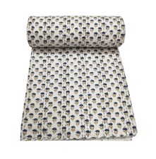 Kantha Quilt Cotton Indian Bedspread Hand Block Print Throw Blanket Bedding Twin