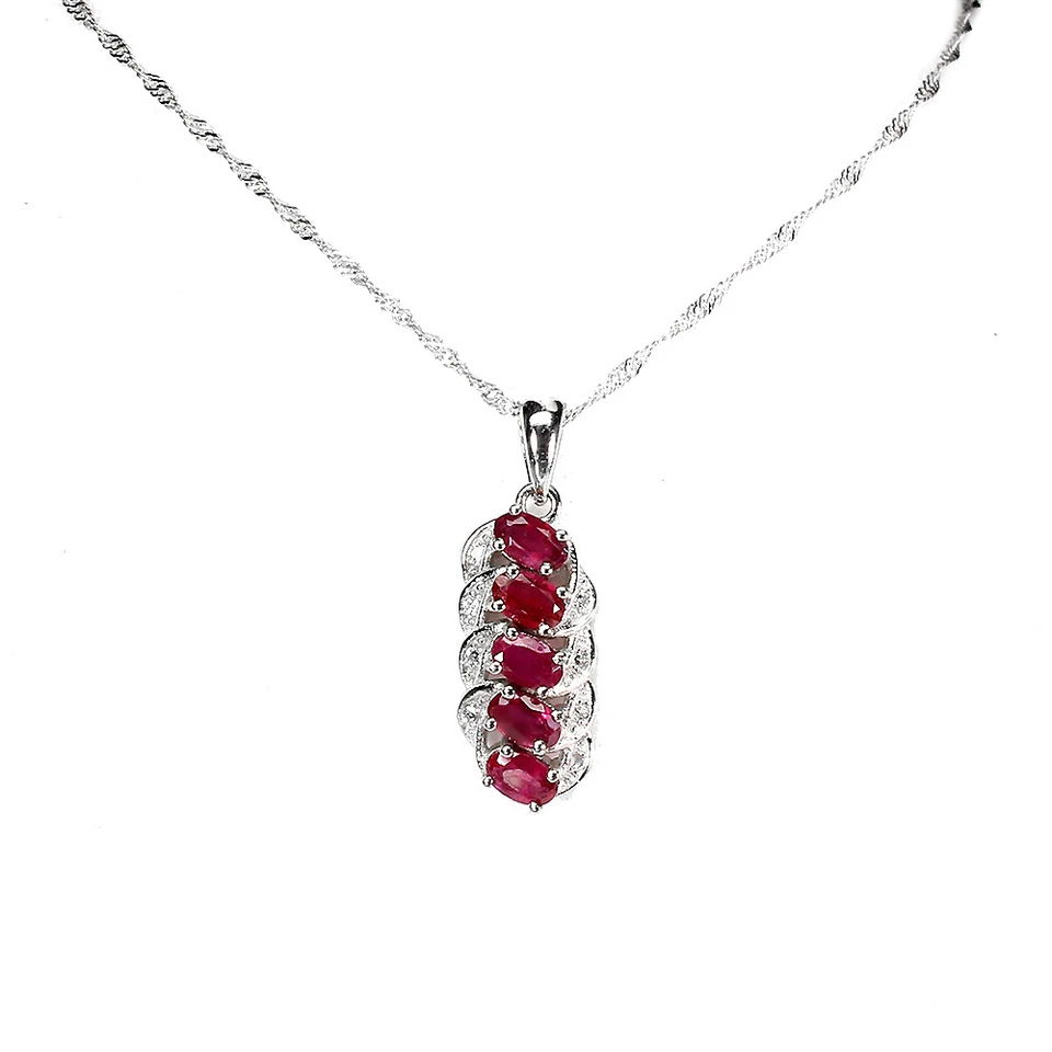 Collar de plata de ley 925 rubí ovalado 5x3 mm circonita joyería de piedras preciosas 18 pulgadas Foto 2 de 4