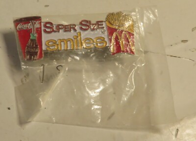 McDonald's SUPER SIZE Smiles Lapel Pin New Old Stock 2'' Wide Hat Employee Promo