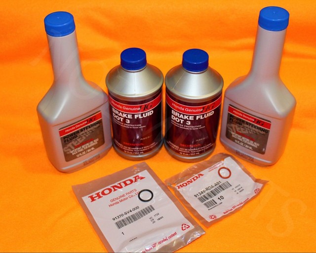 GENUINE HONDA Power Steering Pump Oil Fluid & Brake Fluid & ORINGS 6 PC SET OEM eBay