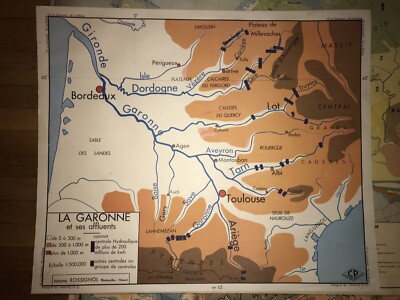 Altes Schulplakat 1960 ROSSIGNOL La Garonne / Le Rhône
