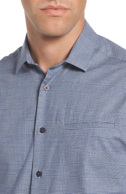 Chemise Homme Vince Camuto Bleu Marine à Carreaux Texturés - Taille M - 100% Coton - Neuf Avec étiquettes