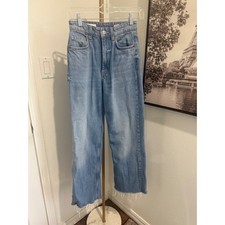 Zara High Rise Straight Leg Light Wash Raw Hem Denim Jeans Size 2