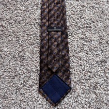 ERMENEGILDO ZEGNA    Silk Necktie ITALY Luxury Geometric Brown/Blue EUC