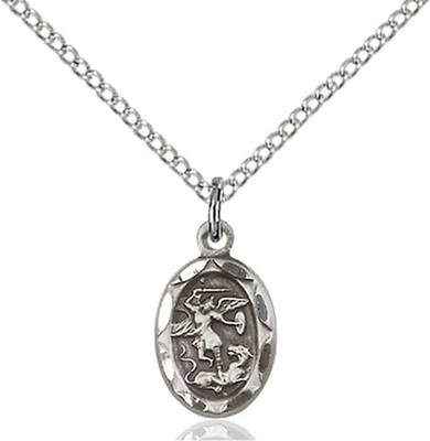 Sterling Silver Saint Michael the Archangel Medal Pendant Necklace 18'' Chain
