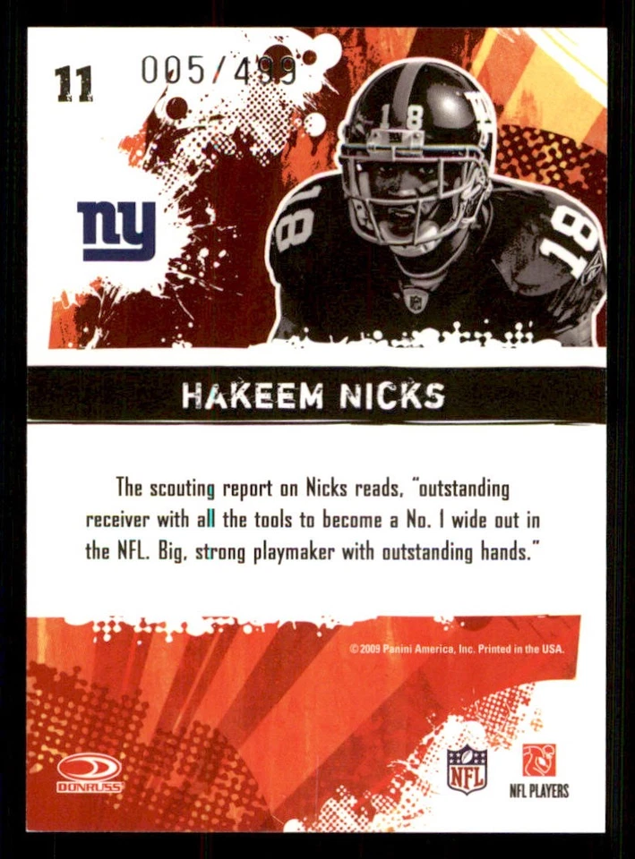 2009 Score Inscriptions Hot Rookies #11 Hakeem Nicks /499 - Image 2 of 2