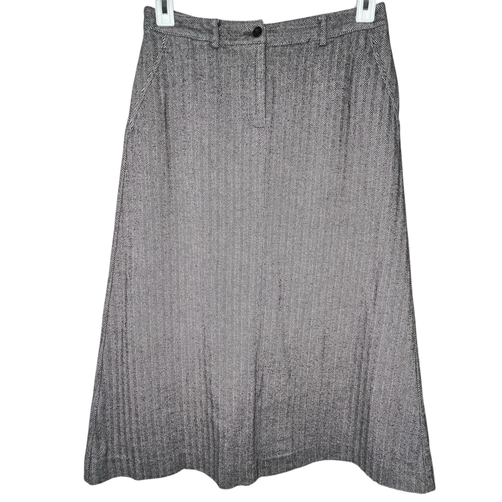 LL Bean Black White Herringbone Classic Fit Straight Maxi Skirt Sz 6 Equestrian