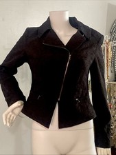 Cache, Black Stitched Jacket with Asymmetric Zipper, Size 6