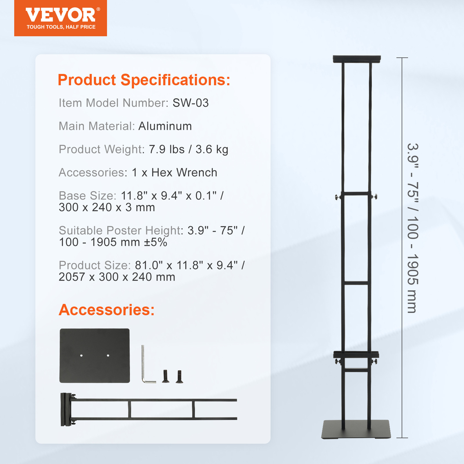 VEVOR Poster Stand Floor Standing Sign Holder 75" Adjustable Height Double-Sided