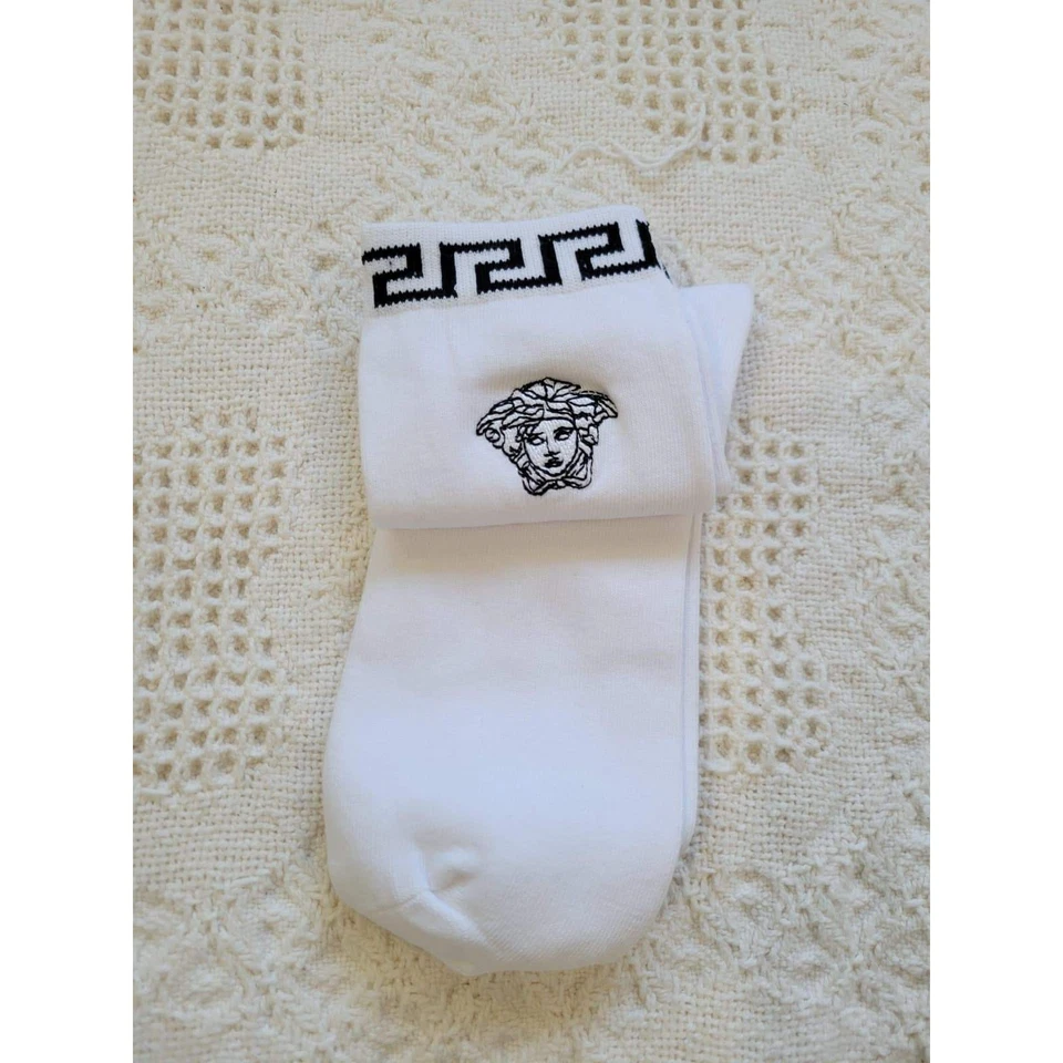Calcetines al tobillo Versace Medusa Greek Key Logo blanco negro talla S Foto 4 de 4