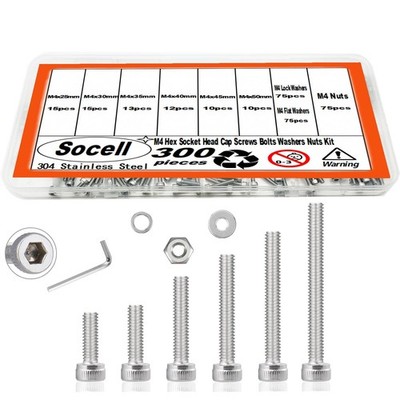 300pcs M4 Screw Kit,M4 Screws Bolts for 3D Printer DIY, Hex Socket Head Cap S...